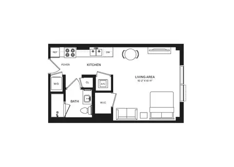 Floor plan Studio-S2B, Studio · 1 bath · 482 sf