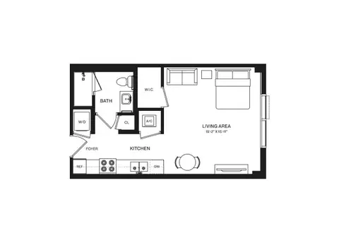 Floor plan Studio-S2C, Studio · 1 bath · 482 sf