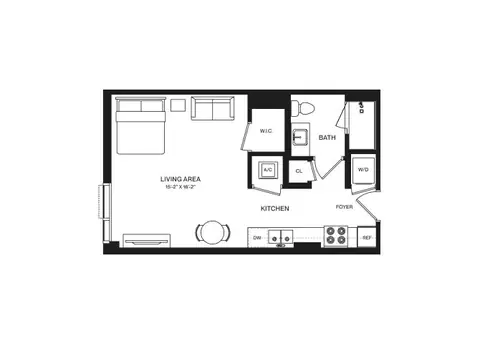 Floor plan Studio-S2A, Studio · 1 bath · 492 sf