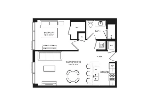 Floor plan 1 Bed/1 Bath-A1A, 1 bed · 1 bath · 690 sf