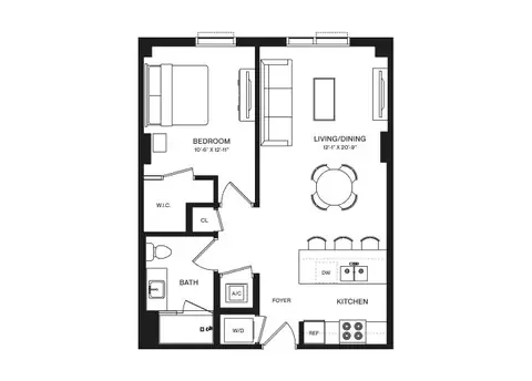 Floor plan 1 Bed/1 Bath-A1C, 1 bed · 1 bath · 690 sf