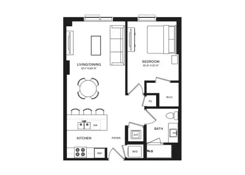 Floor plan 1 Bed/1 Bath-A1D, 1 bed · 1 bath · 690 sf