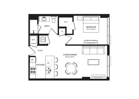 Floor plan 1 Bed/1 Bath-A1E, 1 bed · 1 bath · 690 sf