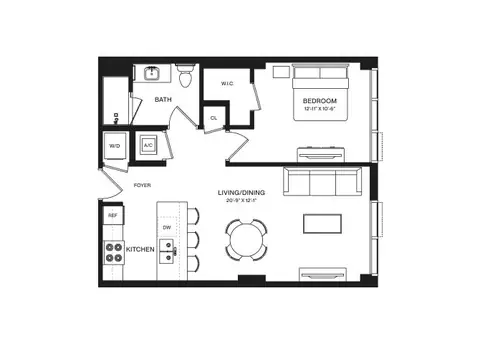 Floor plan 1 Bed/1 Bath-A1G, 1 bed · 1 bath · 690 sf