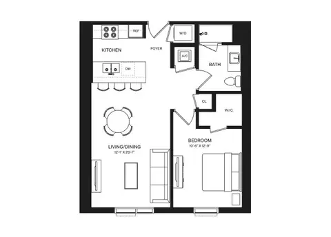 Floor plan 1 Bed/1 Bath-A1J, 1 bed · 1 bath · 690 sf