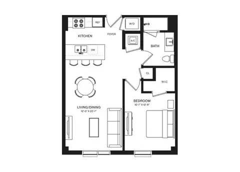 Floor plan 1 Bed/1 Bath-A1L, 1 bed · 1 bath · 690 sf