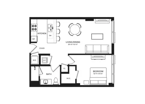 Floor plan 1 Bed/1 Bath-A1F, 1 bed · 1 bath