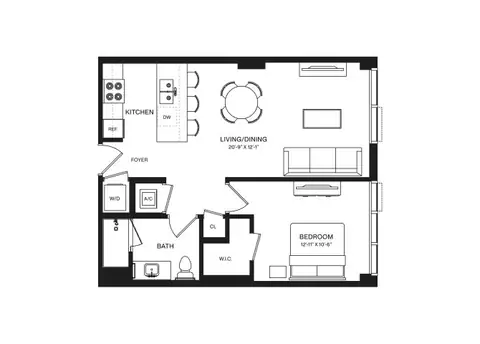 Floor plan 1 Bed/1 Bath-A1H, 1 bed · 1 bath