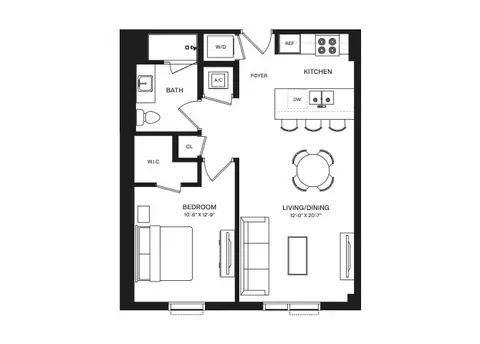 Floor plan 1 Bed/1 Bath-A1K, 1 bed · 1 bath