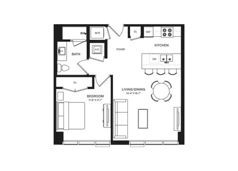 Floor plan 1 Bed/1 Bath-A3A, 1 bed · 1 bath