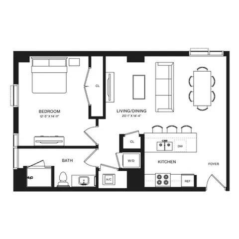 Floor plan A4, 1 bed · 1 bath
