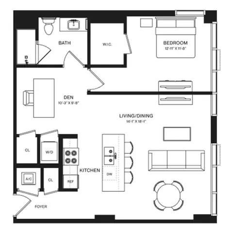 Floor plan A6D, 1 bed · 1 bath