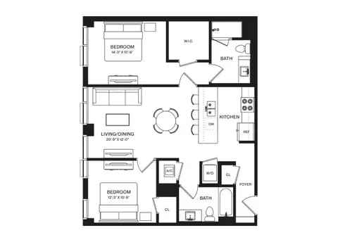 Floor plan 2 Bed/2 Bath-B2, 2 beds · 2 baths · 1,024 sf
