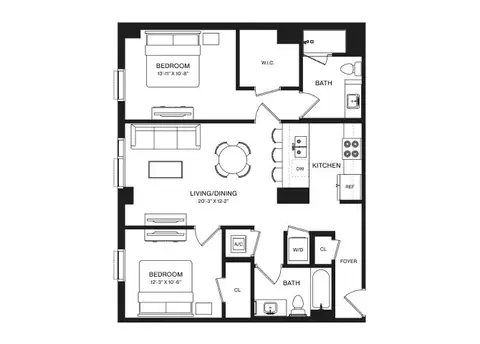 Floor plan 2 Bed/2 Bath-B5, 2 beds · 2 baths · 1,038 sf