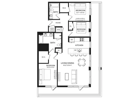 Floor plan 2 Bed/2 Bath Den-PH3, 2 beds · 2 baths