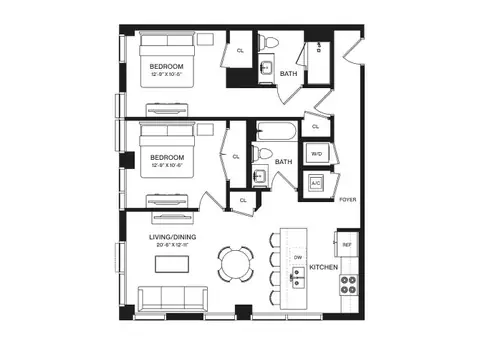 Floor plan 2 Bed/2 Bath-B1, 2 beds · 2 baths
