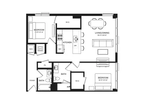 Floor plan 2 Bed/2 Bath-B6, 2 beds · 2 baths