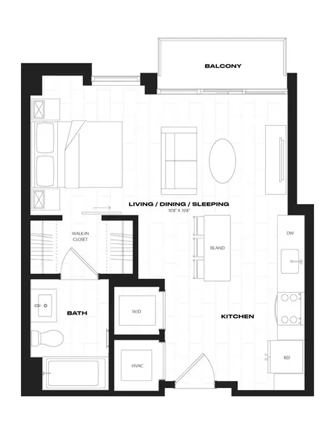 Floor plan Studio-A3.1.1, Studio · 1 bath · 512 sf