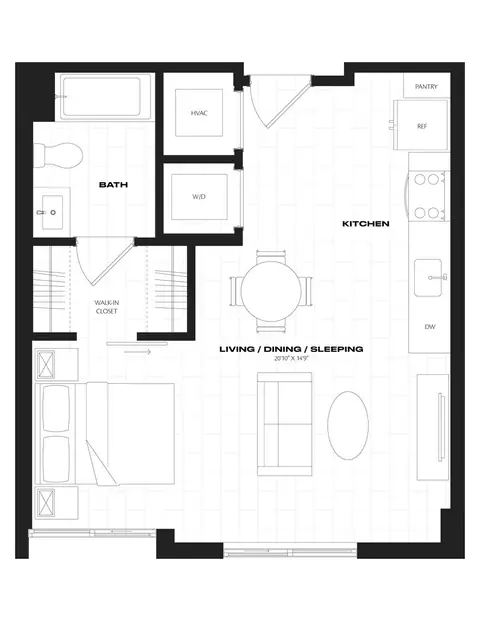 Floor plan Studio-A3.2, Studio · 1 bath · 527 sf