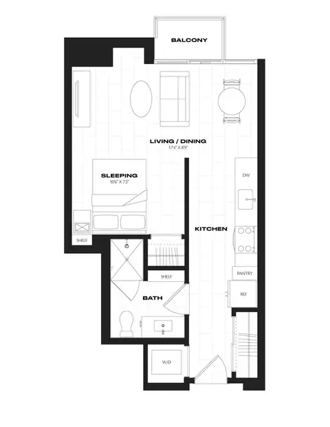 Floor plan Studio-A6.3, Studio · 1 bath · 527 sf