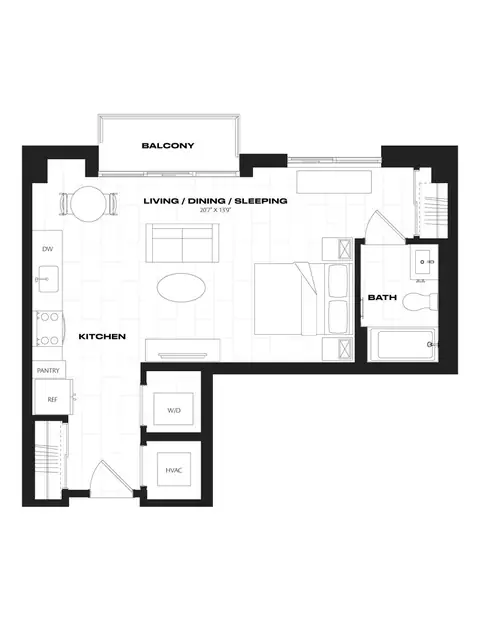 Floor plan Studio-A4.1, Studio · 1 bath · 556 sf