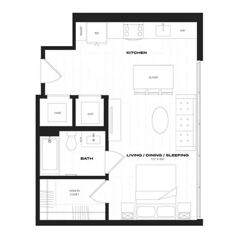 Floor plan A1.1, Studio · 1 bath