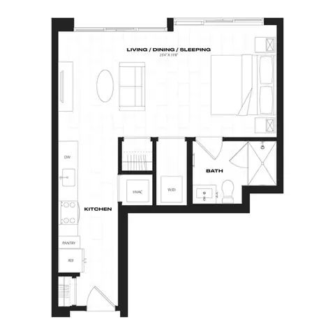 Floor plan A2.1, Studio · 1 bath