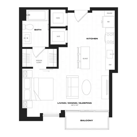 Floor plan A3.1, Studio · 1 bath
