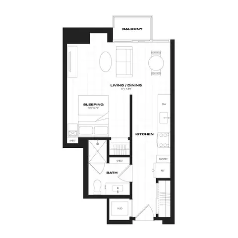 Floor plan A6.3, Studio · 1 bath