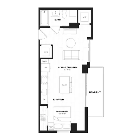 Floor plan B1.1, Studio · 1 bath