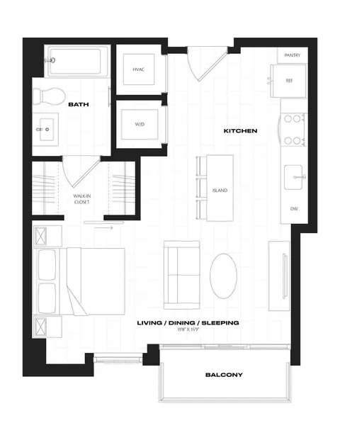 Floor plan Studio-A3.1, Studio · 1 bath