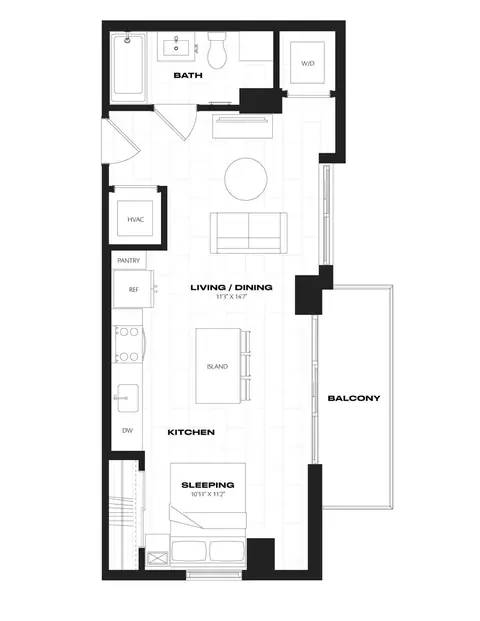 Floor plan Studio-B1.1, Studio · 1 bath