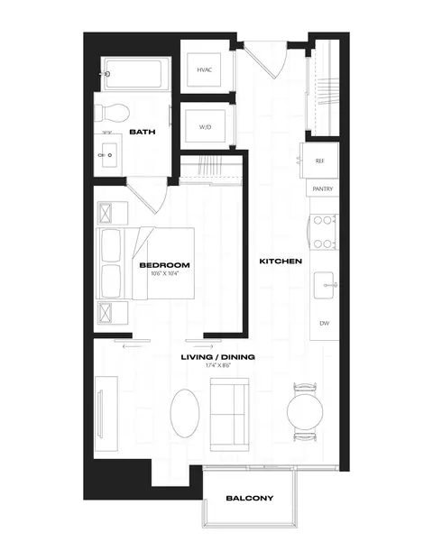 Floor plan 1 Bed/1 Bath JR-A6.1, 1 bed · 1 bath · 568 sf