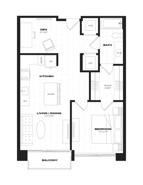 Floor plan 1 Bed/1 Bath/Den-B7.1.1, 1 bed · 1 bath · 758 sf