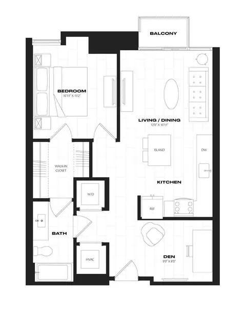 Floor plan 1 Bed/1 Bath/Den-B7.3, 1 bed · 1 bath · 762 sf