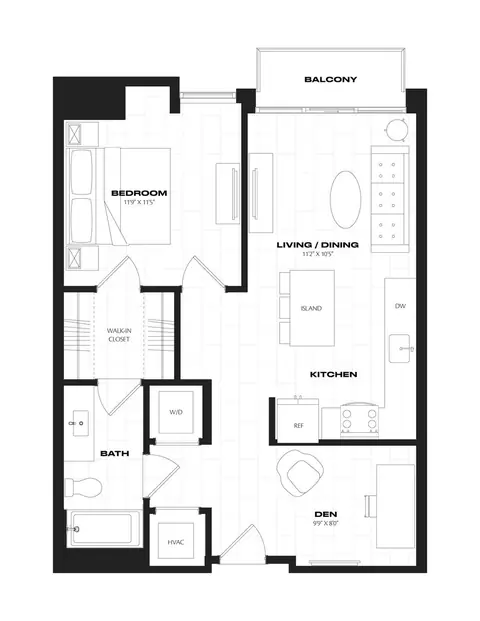 Floor plan 1 Bed 1 Bath Den B7.2, 1 bed · 1 bath