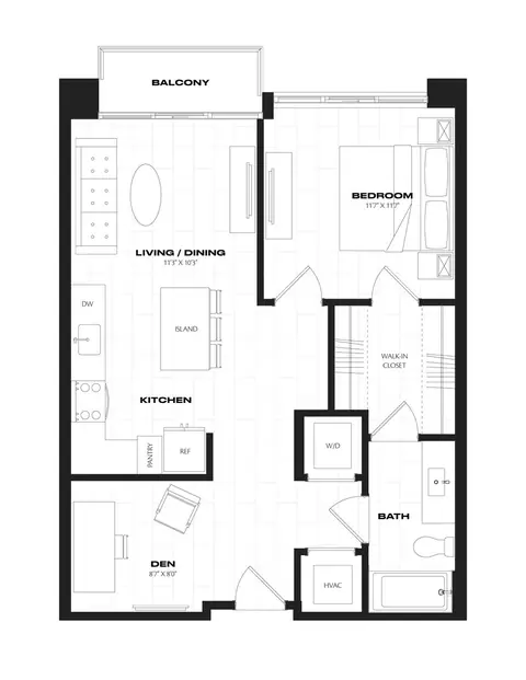 Floor plan 1 Bed/1 Bath/Den-B7.1, 1 bed · 1 bath