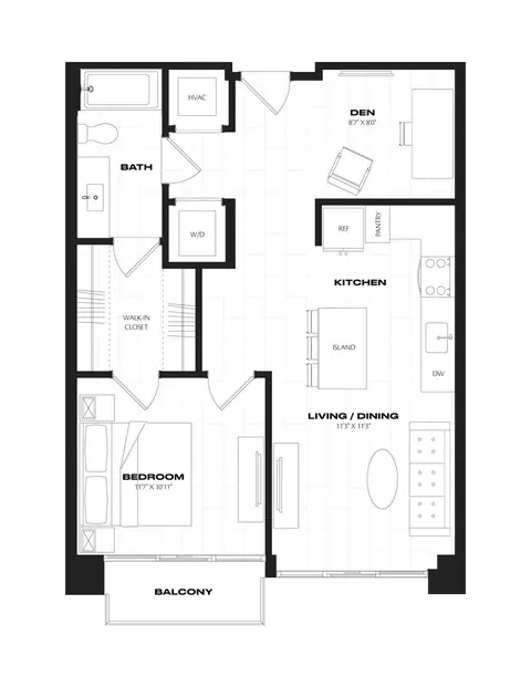 Floor plan 1 Bed/1 Bath/Den-B7.1.2, 1 bed · 1 bath