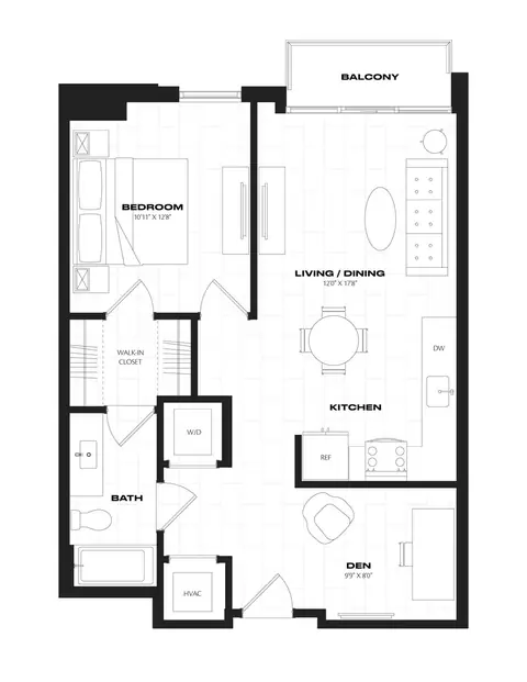 Floor plan 1 Bed/1 Bath/Den-B7.4, 1 bed · 1 bath