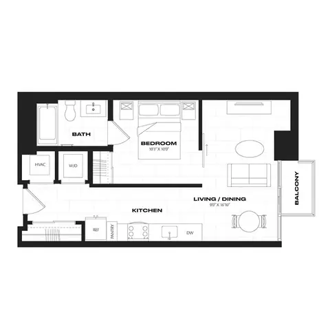 Floor plan A6.2, 1 bed · 1 bath