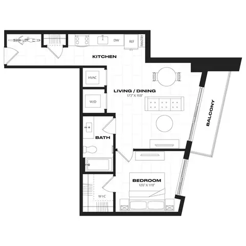 Floor plan B5.1, 1 bed · 1 bath