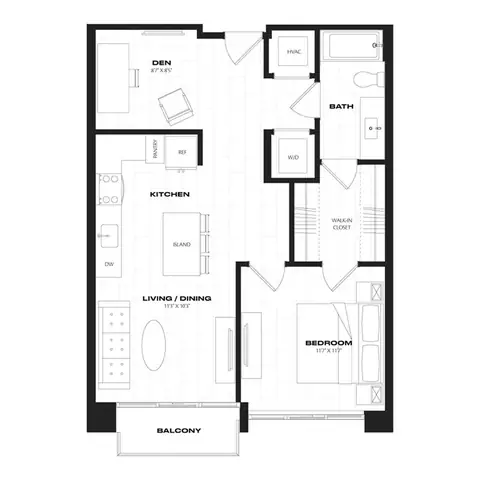 Floor plan B7.1.1, 1 bed · 1 bath
