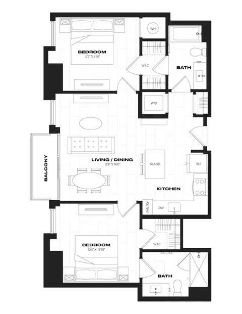 Floor plan 2 Bed/2 Bath-C1.1, 2 beds · 2 baths · 990 sf