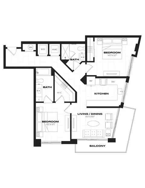 Floor plan 2 Bed/2 Bath-C4.1, 2 beds · 2 baths · 1,052 sf