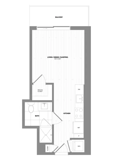 Floor plan Studio-S2, Studio · 2 baths · 393 sf