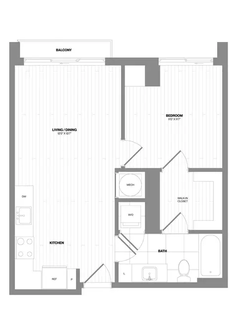 Floor plan 1 Bed/1 Bath-A4 WDU, 1 bed · 1 bath · 623 sf