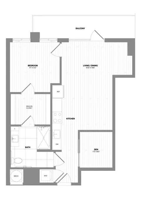 Floor plan 1 Bed/1 Bath Den-D1A, 1 bed · 1 bath