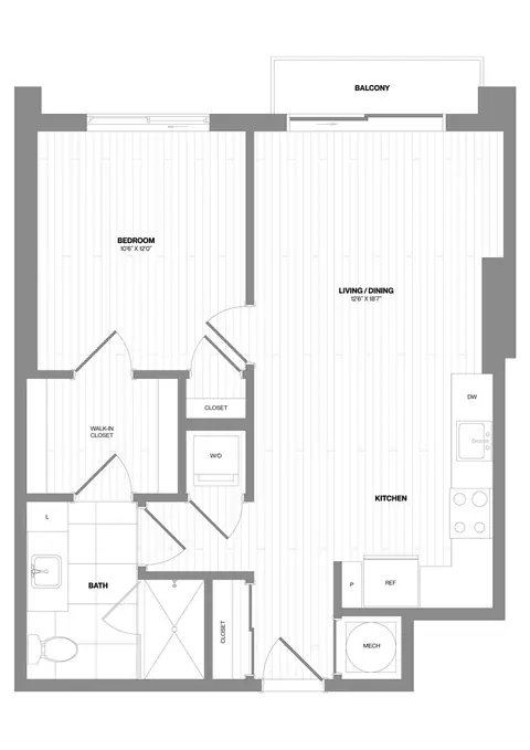 Floor plan 1 Bed/1 Bath-A2 WDU, 1 bed · 1 bath