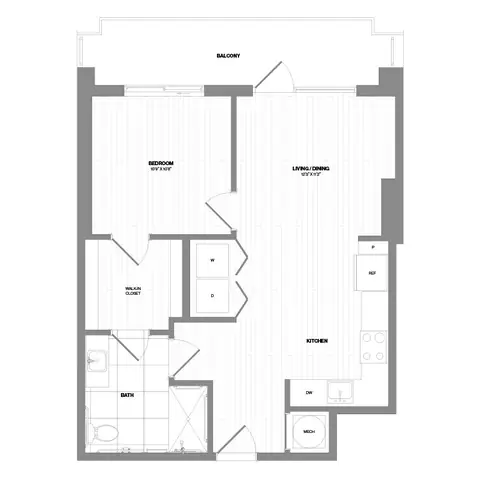 Floor plan A2A-100, 1 bed · 1 bath