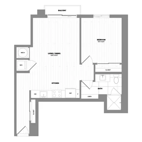 Floor plan A3-140, 1 bed · 1 bath